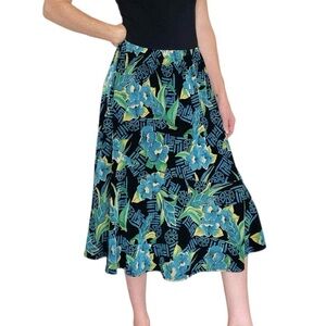Vintage N.Y.P.L Collection Green Blue Floral Asymmetrical Knee-Length Skirt